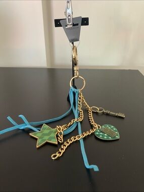 Pilgrim Gold-Tone Key & Card Holder with Green Charms and Turquoise Tassel